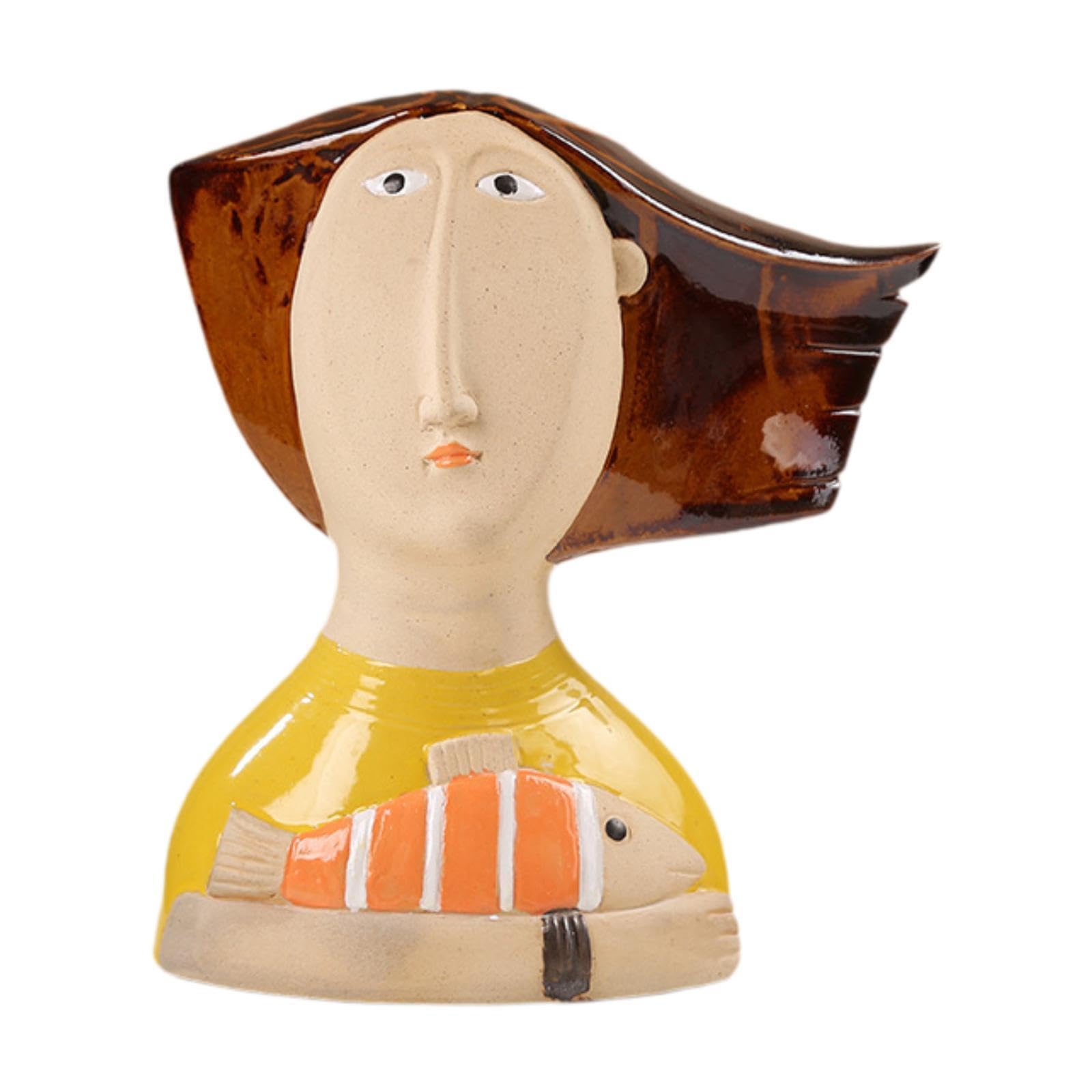 UJEAVETTE Abstract Face Vase Unique Decorative Vase for Living Room Study Room Bedroom 19.2cmx8.5cmx21.5cm-image-5
