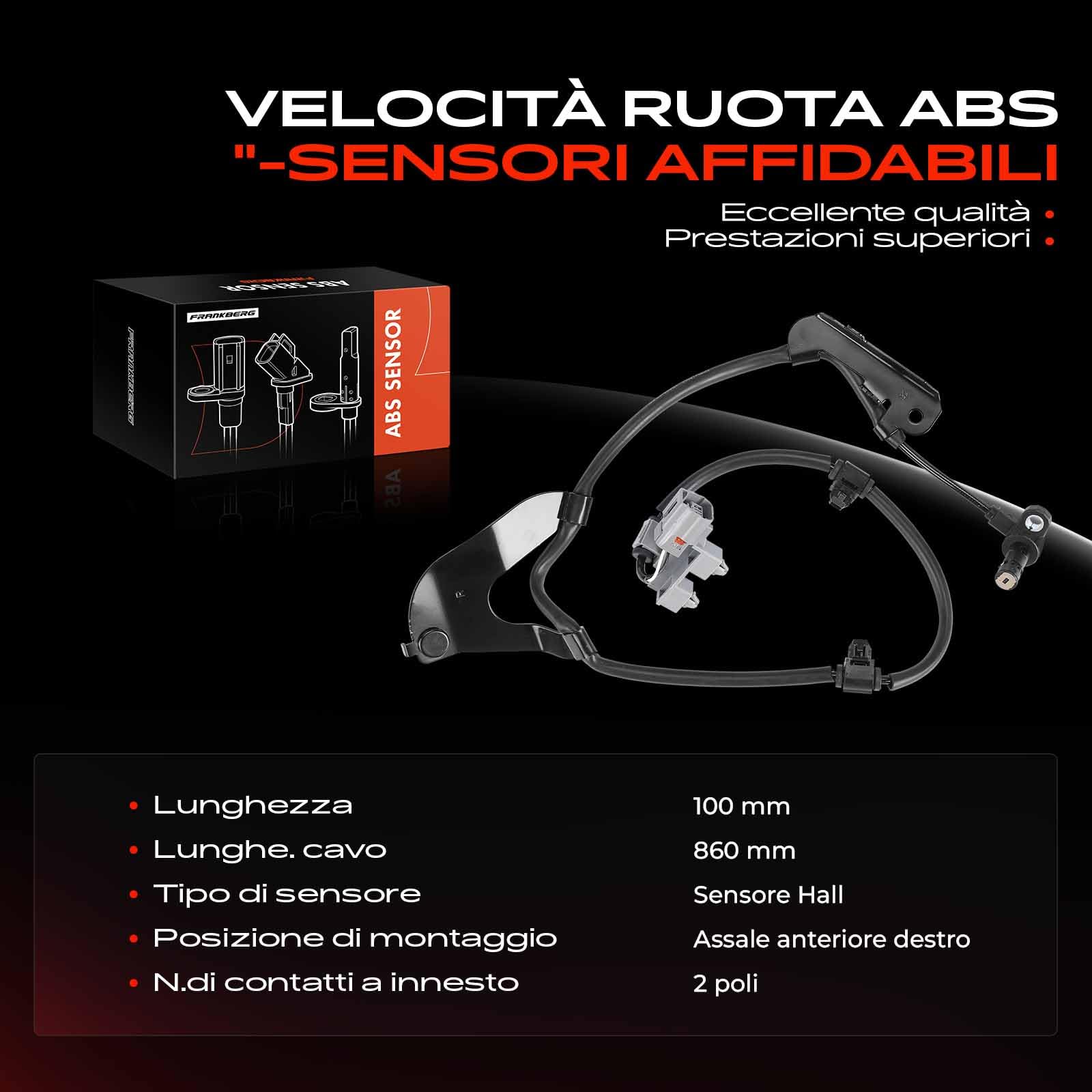 Frankberg Sensore Velocità Ruota Sensore ABS 2-Poli Anteriore Diritto Compatibile con D-Max II TFR TFS 1.9L 2.5L 2012-2025 D-Max II Platform/Chassis TFR TFS 2.5L 2012-2025 Replace# 8982924320
