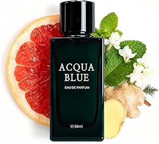 Acqua Blue Eau de Parfum for Men, 50ml Fresh Woody Fougere Cologne with Lemon, Mint & Pink Pepper Notes, Long-Lasting Clean Masculine Fragrance for Office, Daily Wear & Gifts