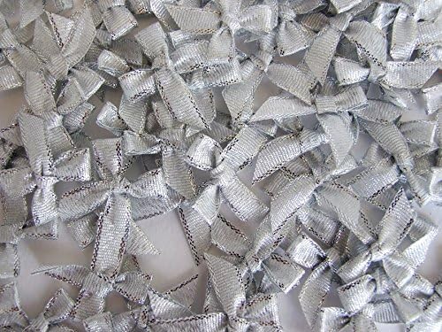 100 Silver Ribbon Bows Artificial Decor Wedding Card Scrapbook Souvenir Gift DIY