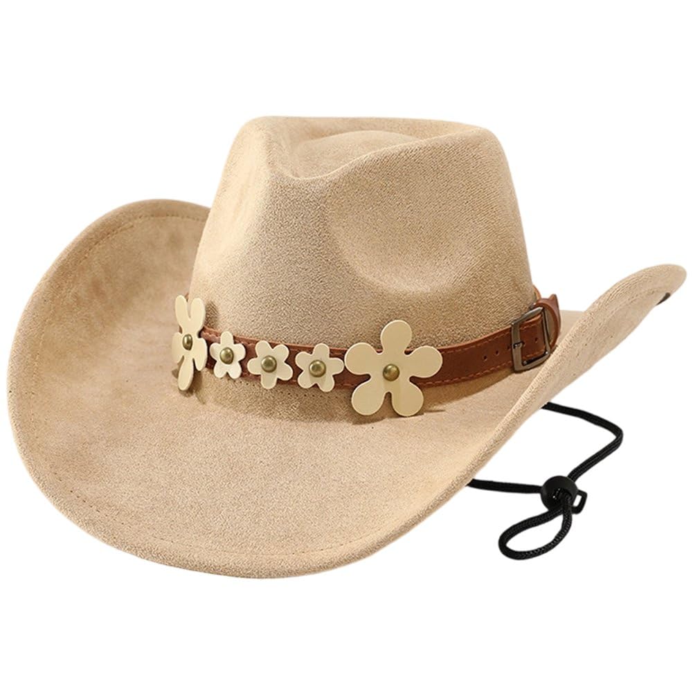 Sslvya Western Cowboy Hat Wide Brim Cowgirl Cap Country Concert Hat Fedora Headwear for Outdoor Party
