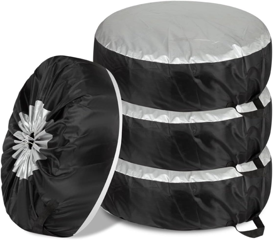 4PCS Car Tire Covers Set, Waterproof RV SUV Trailer Spare Tire Storage Bag with Handle, Portable Anti-UV Sun Snow Rain Wheel Cover, Dustproof Wheel Protector for 13-18 Inch Tires Diameter (S)