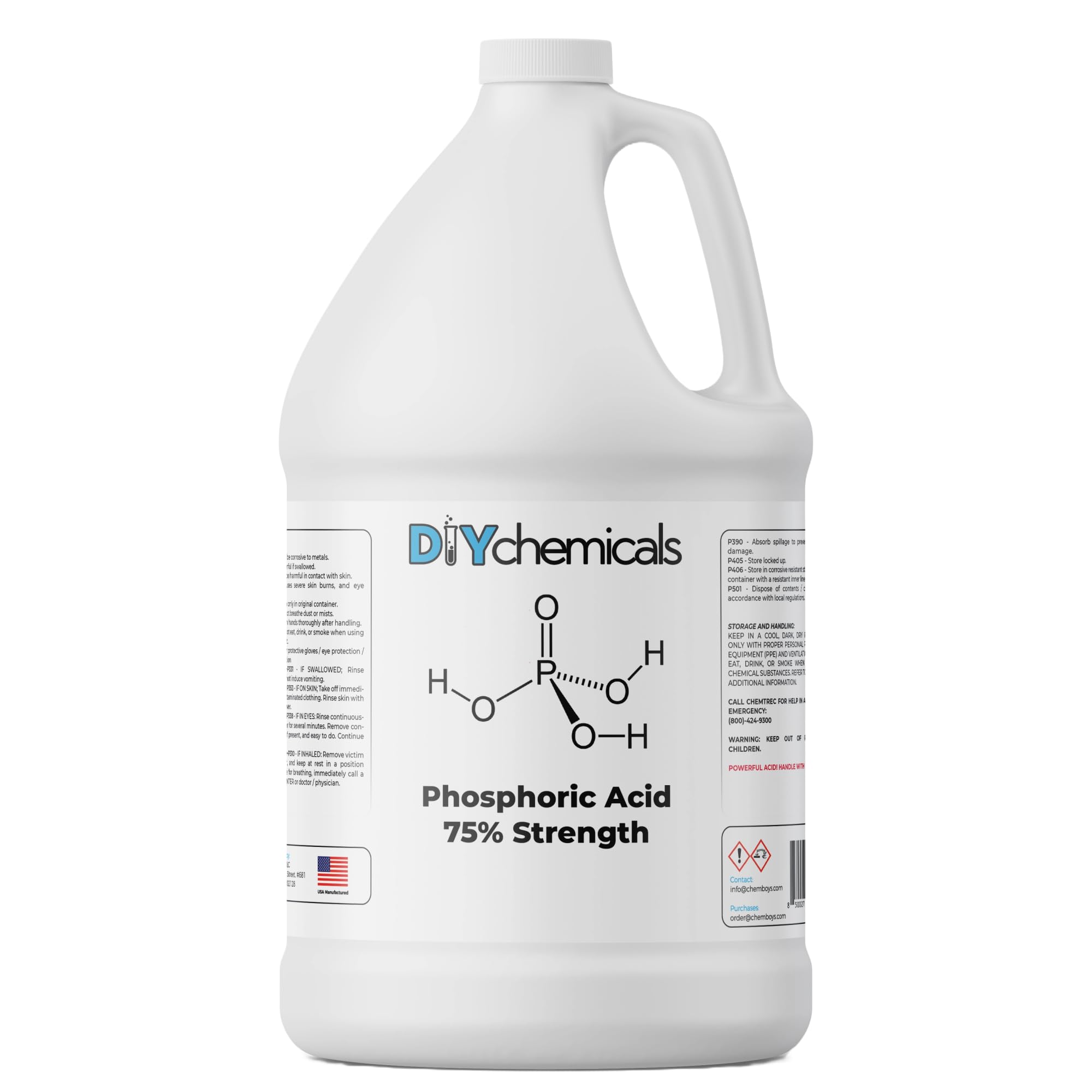DIYChemicals Phosphoric Acid 75% – Rust Remover, Wood Stain Remover, pH Control, High Purity Orthophosphoric Acid for Metal, Fertilizers - Made in USA - 1 Gallon (128 fl oz)