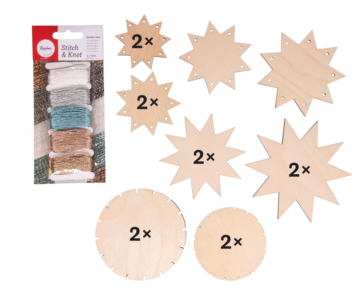 Rayher craft supplies, natural, ø 6,5-12cm, Metallic Garn, Box 14Stück