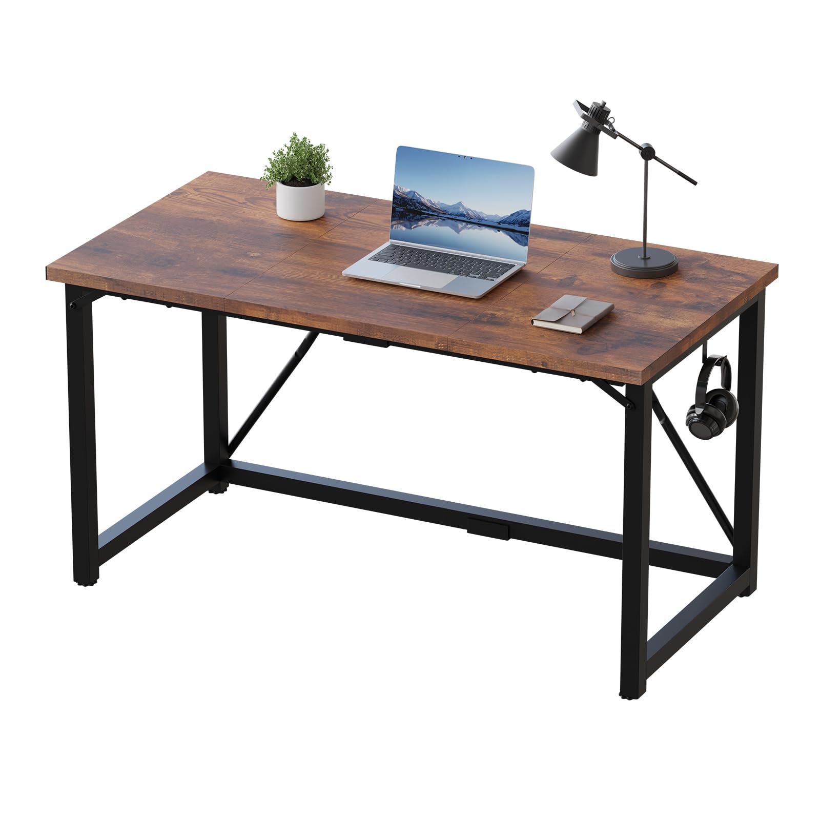 JUMMICO 140×50cm Computer Desk, Compact Home Office Writing Desk, Study Laptop Workstation for Limited Space, Quick Assembly, Metal Frame, Rustic Brown
