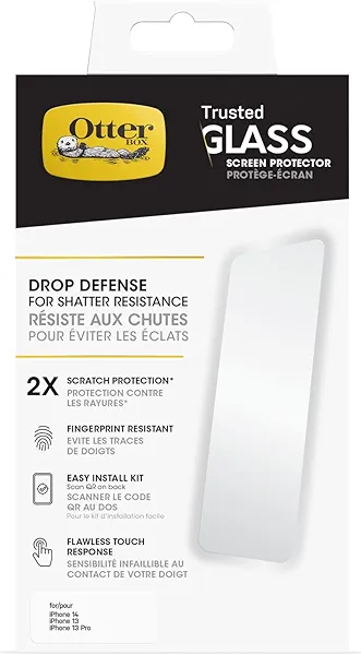 OtterBox TRUSTED GLASS Screen Protector for iPhone 14, iPhone 13 & iPhone 13 Pro, Flawless Touch Response, Fingerprint Resistant, Precision Fit, Vibrant Clarity