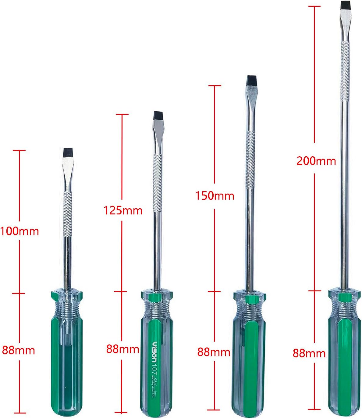 4-Piece Flathead Magnetic Tip Screwdrivers,Hand Tools Set with 6x100mm, 6x125mm, 6x150mm 6x200mm for Home, Automotive, and DIY Projects
