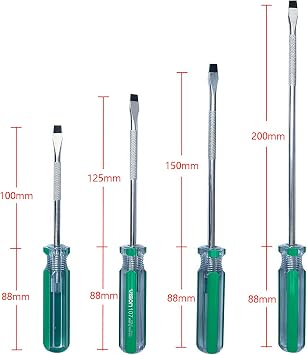 4-Piece Flathead Magnetic Tip Screwdrivers,Hand Tools Set with 6x100mm, 6x125mm, 6x150mm 6x200mm for Home, Automotive, and DIY Projects