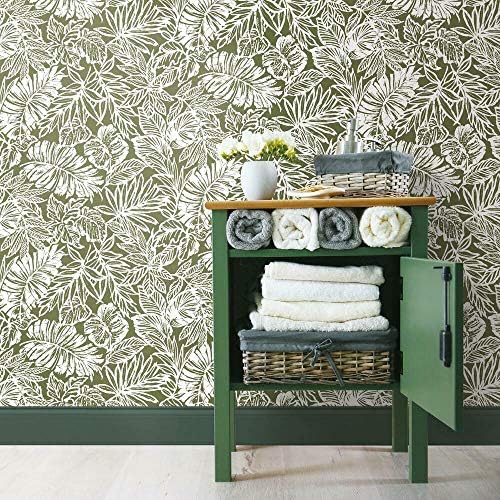 RoomMates RMK11435WP Beige Batik Tropical Leaf Peel and Stick Wallpaper