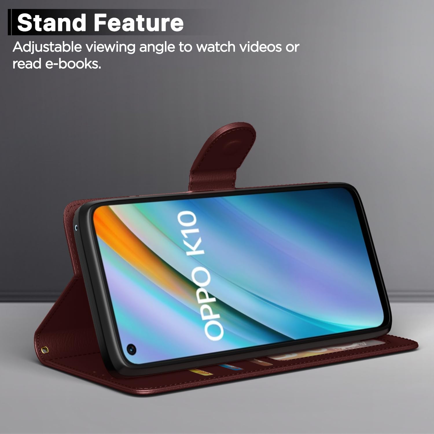 Oppo K10 Flip Cover - PU Leather Wallet Stand -3