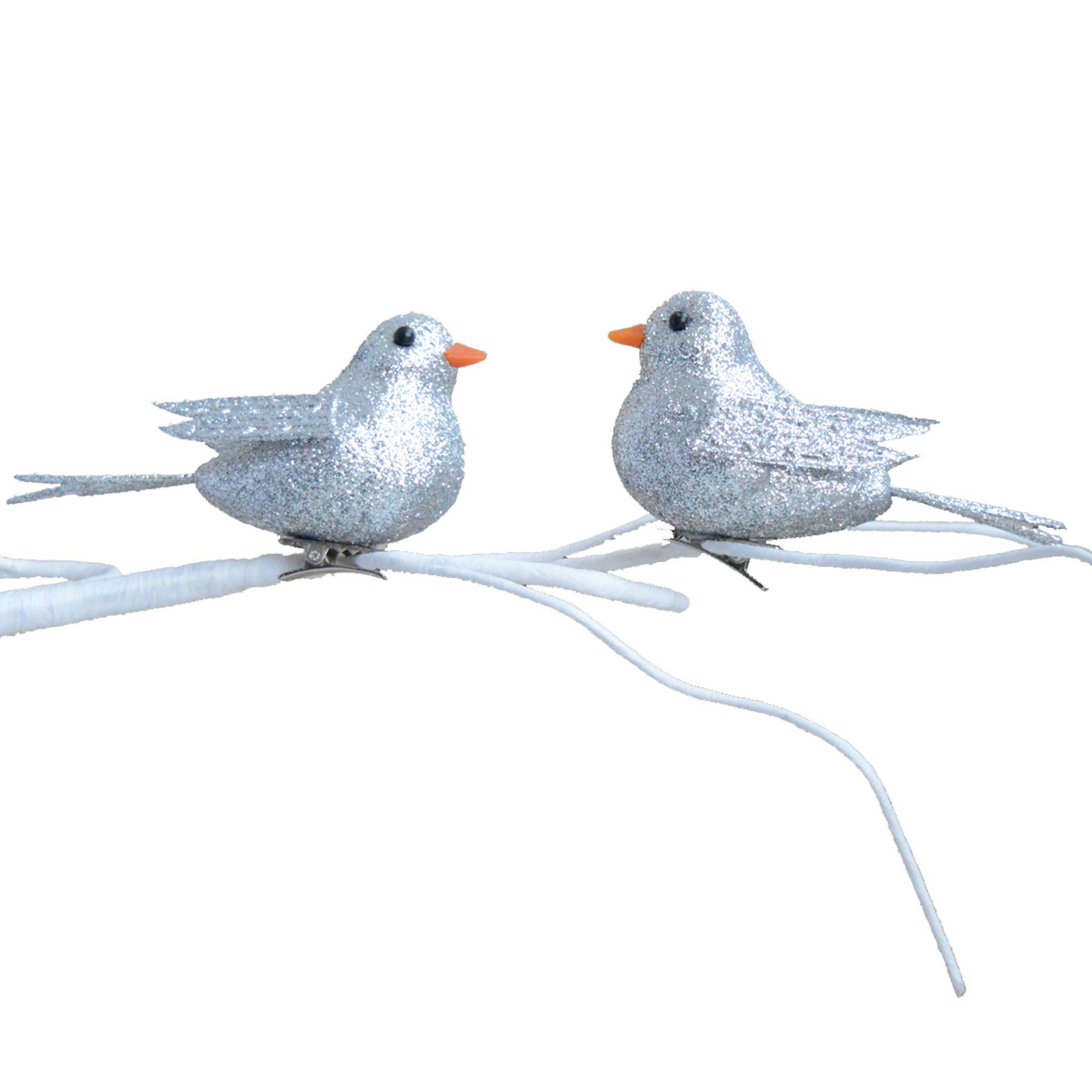 Davies Silver Glitter 10Cm 2 Pack Clip On Birds Christmas Tree Decoration