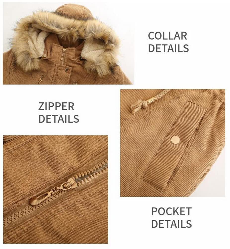 Płaszcz damski Parka Aksamitny Żebrowany Płaszcz Dla Kobiet Zimowy Płaszcz Dla Ciepłej Płaszcz Średni Długi, czarny, M