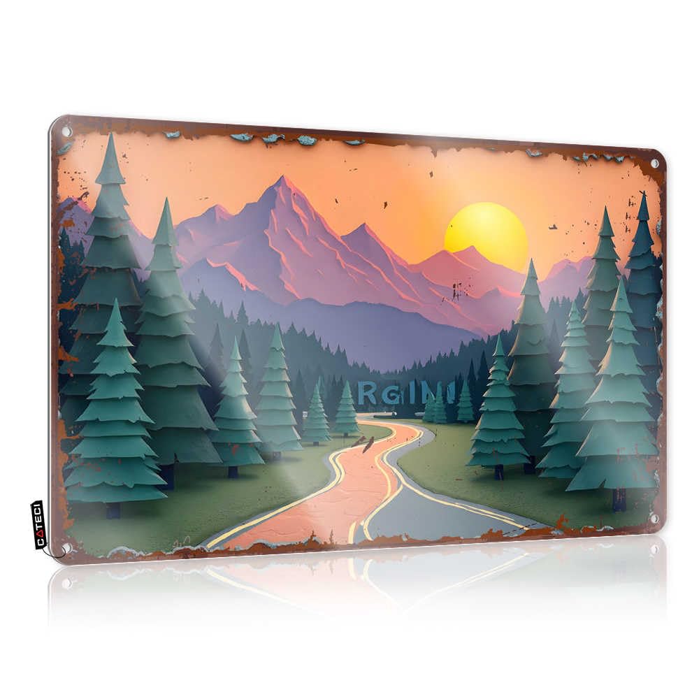 Fzfn Colour Sunset Serenity: A Road Through Pine Forests And Mountains Gorgeous Fun - Decor Fun Hanging Wall Decor(20X30cm)