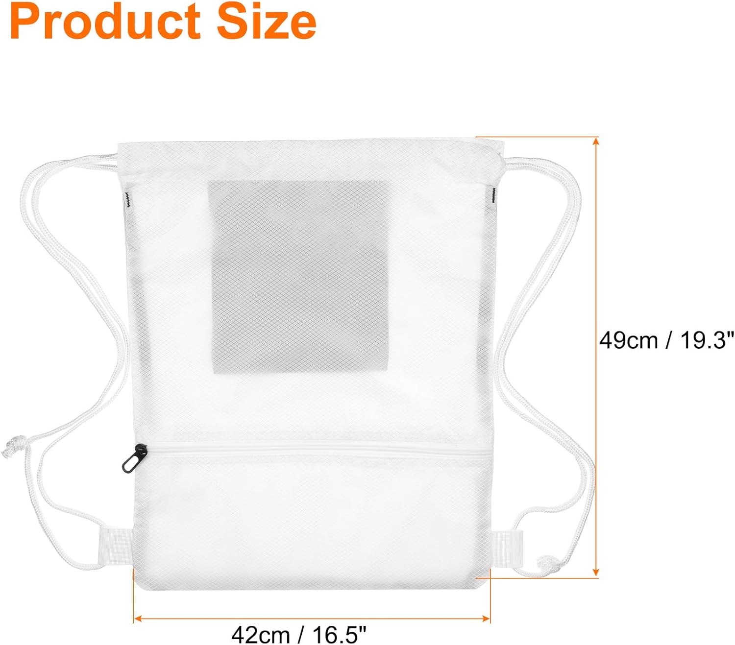 HARFINGTON Drawstring Backpack Bag 16.5" x 19.3" Oxford Cloth Bulk Cinch Sack Unisex Waterproof Draw String Back Sack with Zipper Pockets for Sports Gym Travel Swimming Beach, White - Image 2