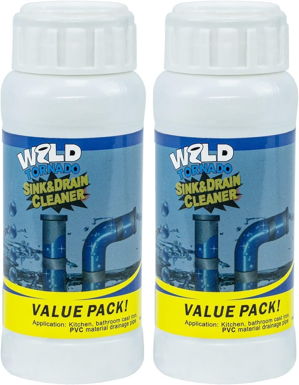 Wild Tornado Pipe Dredge,Powerful Sink Cleaner Powder Fast Foaming for Kitchen Toilet Pipeline Quick Cleaning Tool(2pcs)
