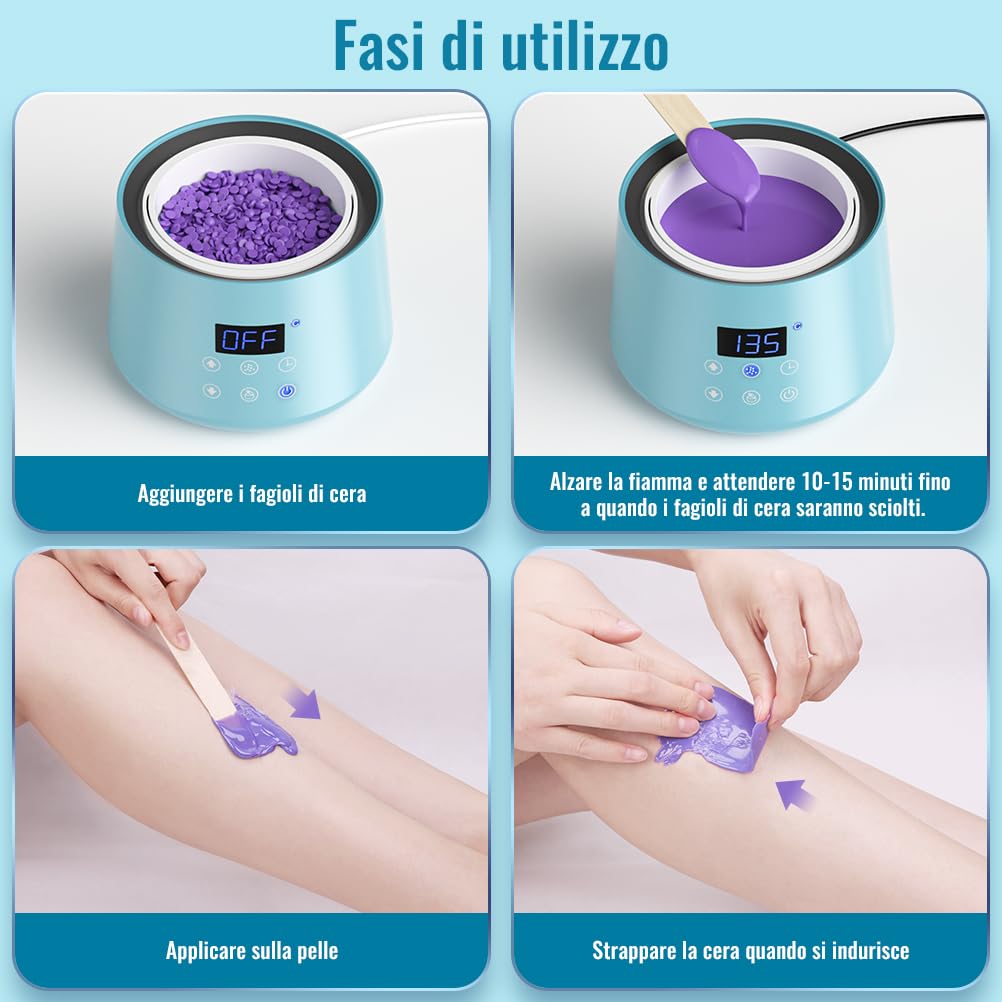 Scaldacera Professionale, Cera Brasiliana Kit con Riscaldamento del Timer, Fornello di Siliconico Depilazione Barattolo Con Termostato e Cera Spatole