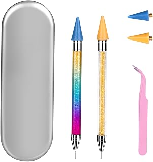 HoMove 2 Pieces Dual-Ended Rhinestone Picker Dotting Pen, Wax Pencil DIY Diamond Stick Crayon Nail Art Pen, Nail Picker Tool With 2 Extra Tips and 1 Tweezer
