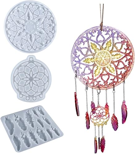 Surakey Moldes de resina para atrapasueños, moldes de silicona para atrapasueños para fundición epoxi, kit de moldes de decoración para pendientes