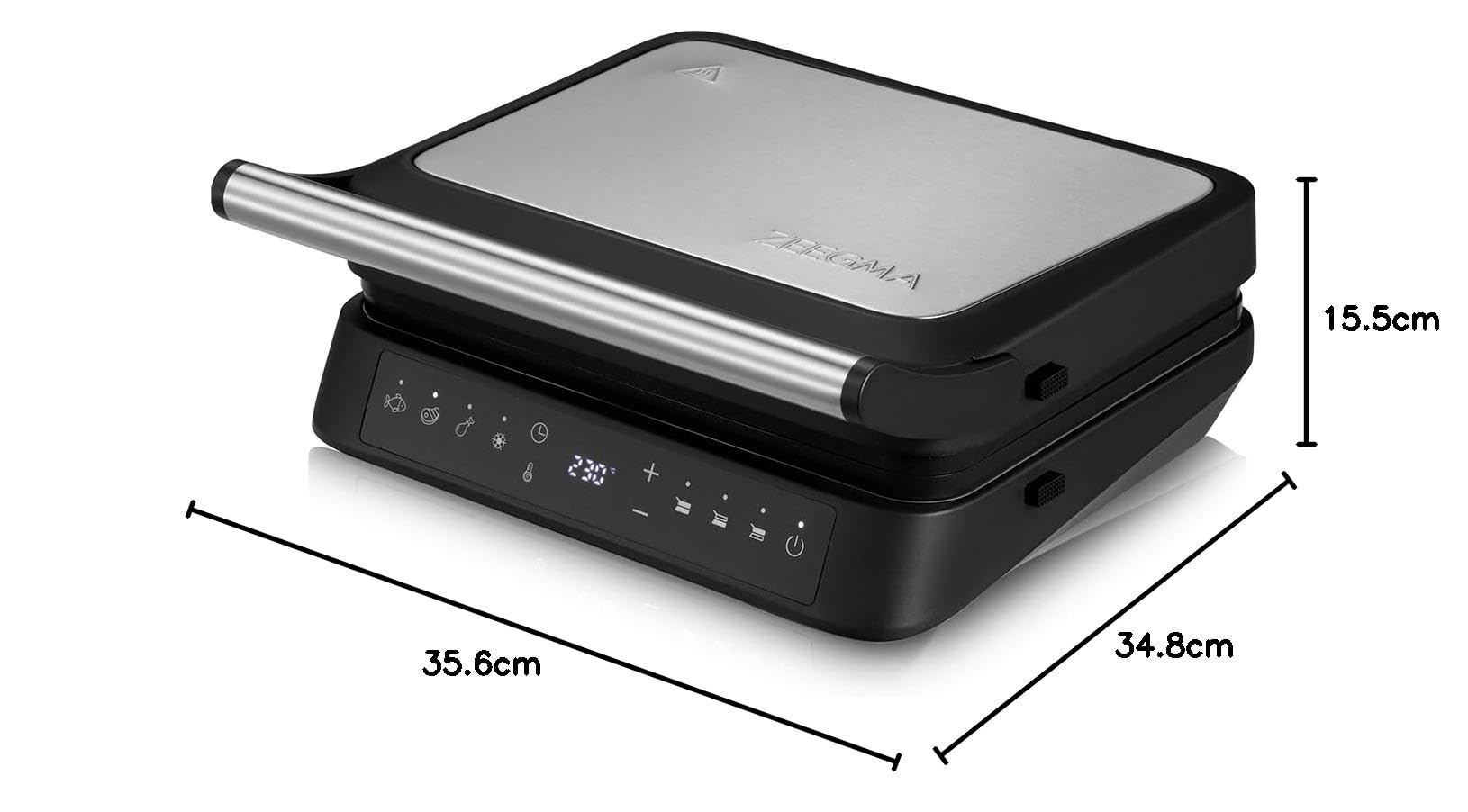ZEEGMA Griglia Elettrica a contatto GRILL CHEF 3.0, 5 Programmi Piastre Estraibili Lavabile in Lavastoviglie Temperatura Regolabile Display, Potenza 2000 W, Riscaldamento Piastre Indipendente