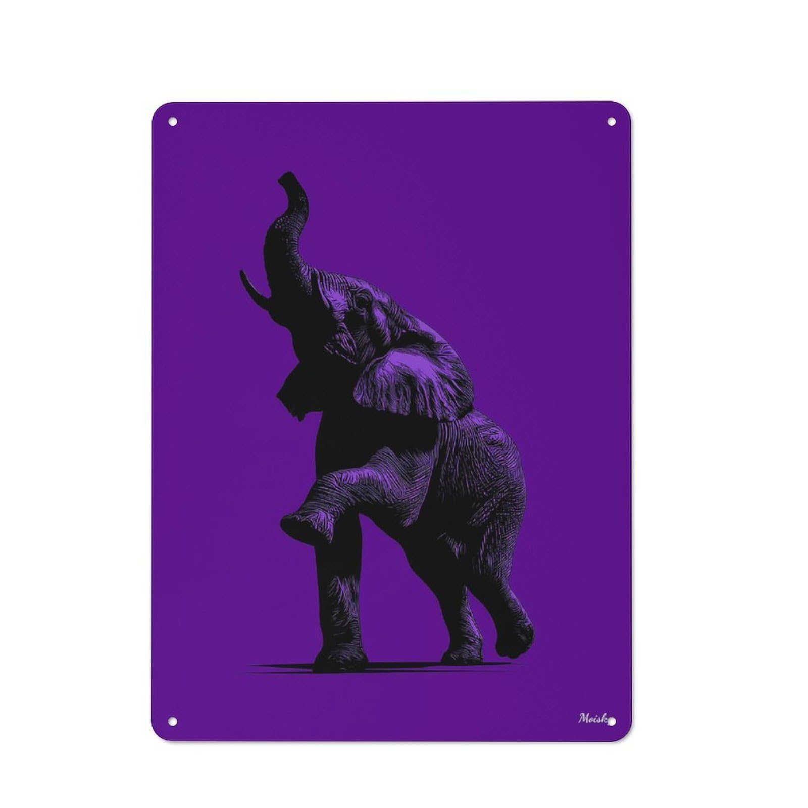 Junmoney Elephant Silhouette – Majestic Strength On Pu Rple Rustic Metal Wall Sign 40X30cm For Café Or Restaurant, Gift Idea At Christmas For Café Owners And Decorators