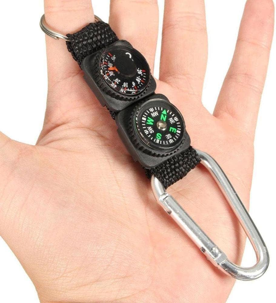 Txuolin Black Carabiner Key Chain Compass Thermometer Metal Camping Outdoor Gadgets Hiking Survival to Multifunctional Mountaineering Sports Outdoor Recreation Accessories