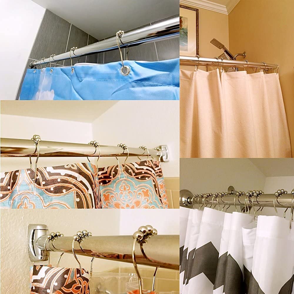 KRUPANIDHI 12 Pcs Pack Bath Curtain Rollerball Shower Curtain Rings Hooks 5 Roller Polished Satin Nickel Ball Curtain Accessories 1
