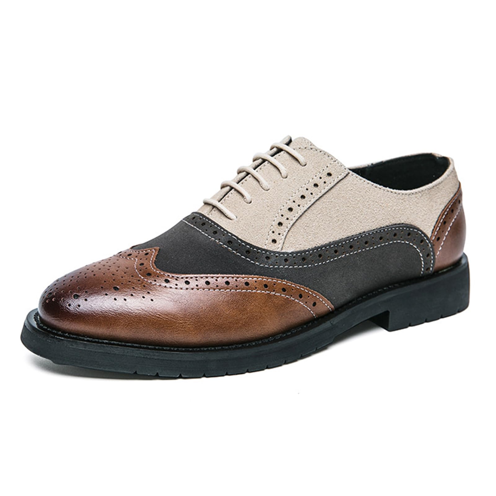 Men's Leather lace-up Oxford Dress Shoes Classic Wingtip Two-Tone Colorblock Brogues Fashionable Punched Round Toes high-end Formal Party Dresses