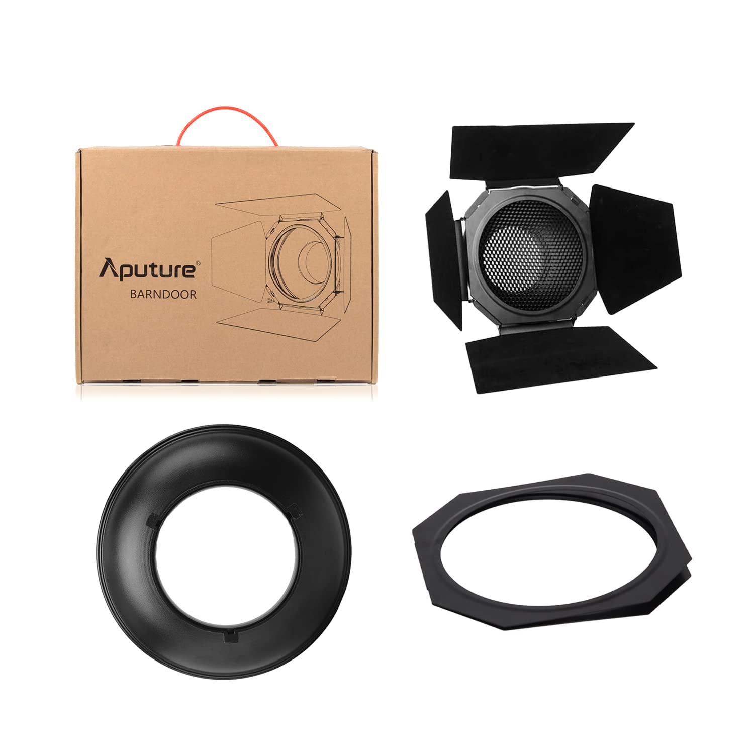 Aputure Barndoors para la Serie Aputure 120/300, Serie Amaran con Montura Bowens, Construcción Metálica Duradera, Tela de Terciopelo de 4 Hojas, Panal y Soporte de Gel Magnético