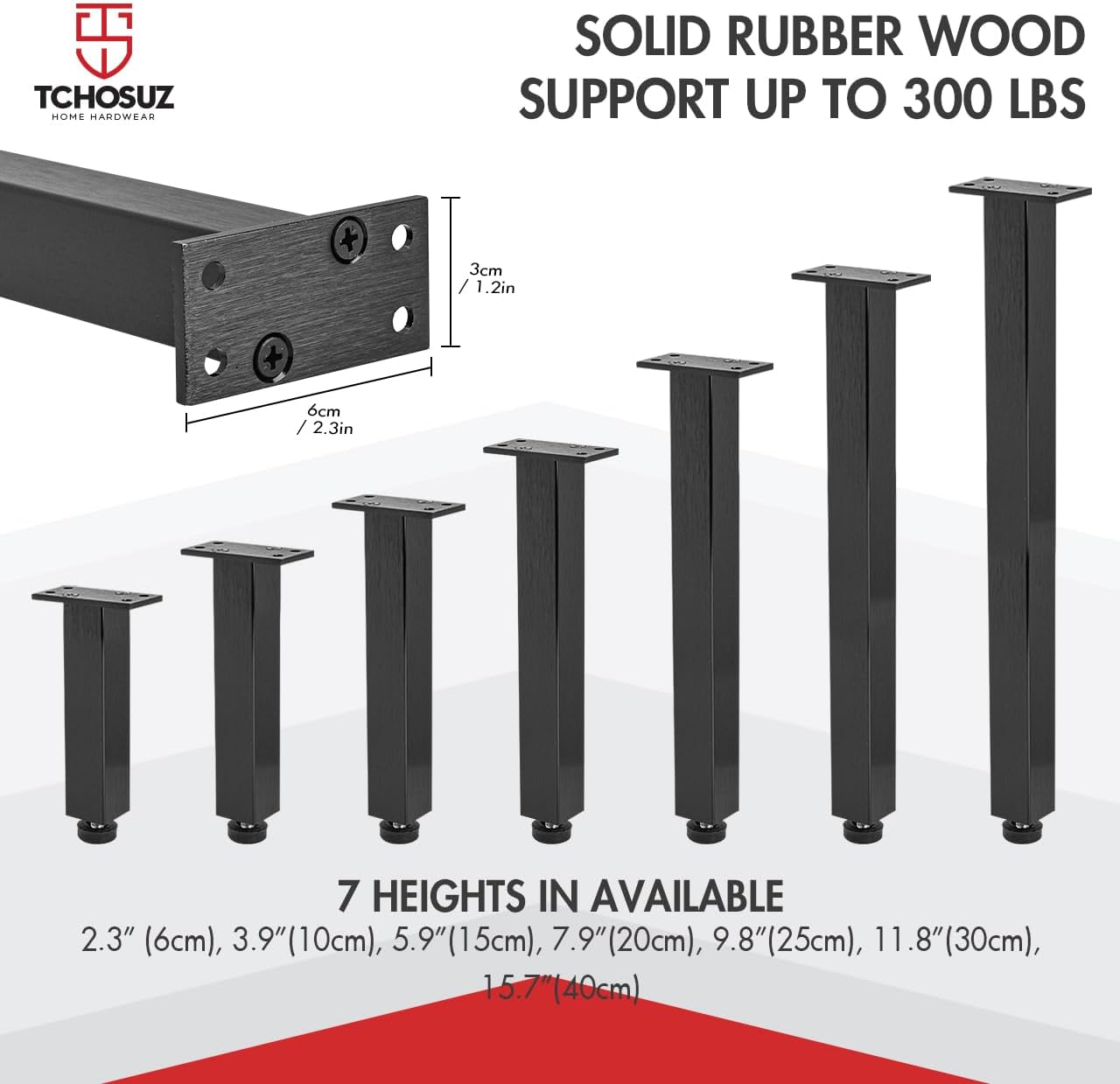 16 inch / 40cm Metal Furniture Legs, Pack of 4 Mid Century Modern Adjustable Square Rectangular Replacement Feet for Home DIY Projects Table Sofa Couch Chair Ottoman Bench TV Stand Black