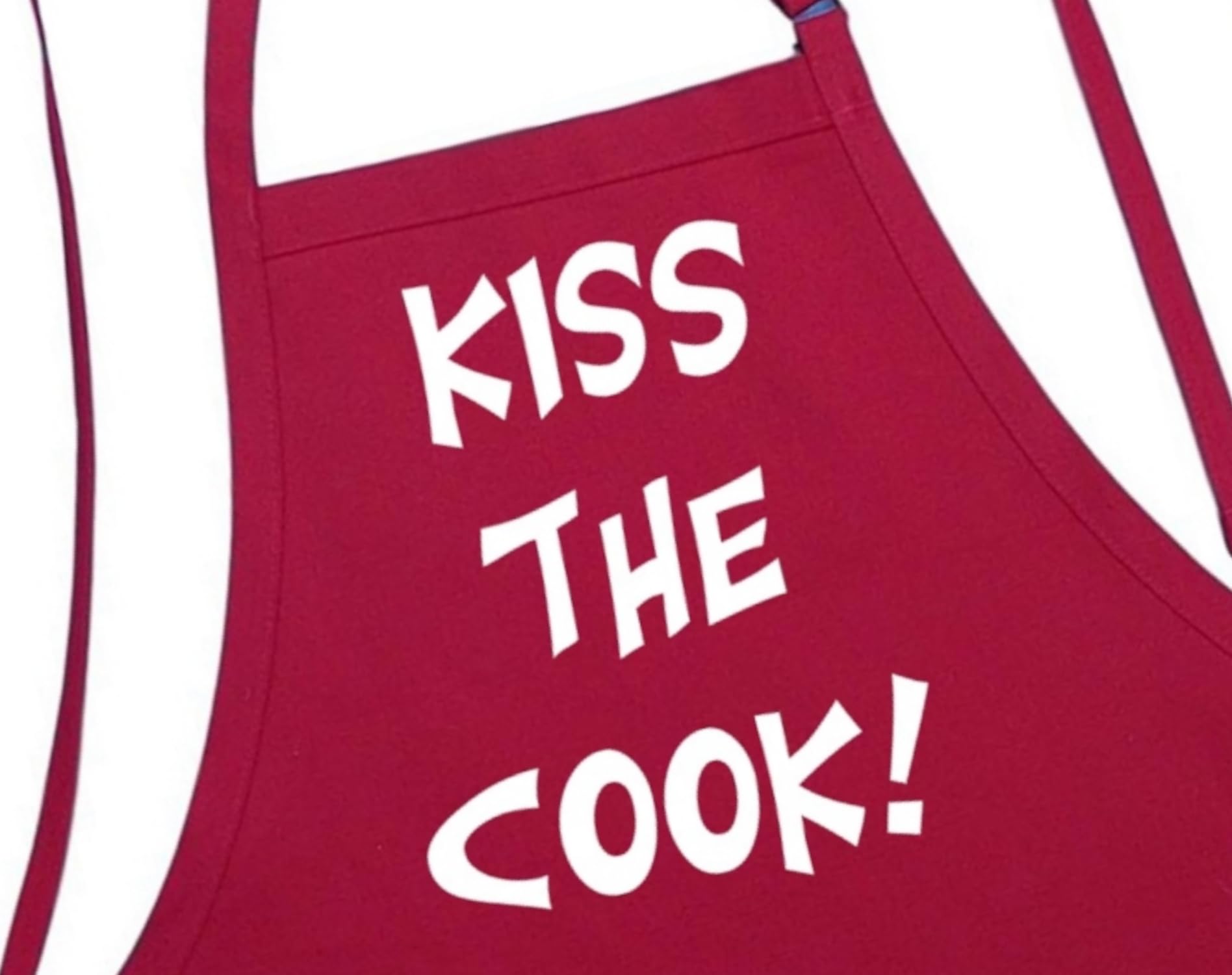 Rojo delantal Kiss the Cook | Cute cocina delantales