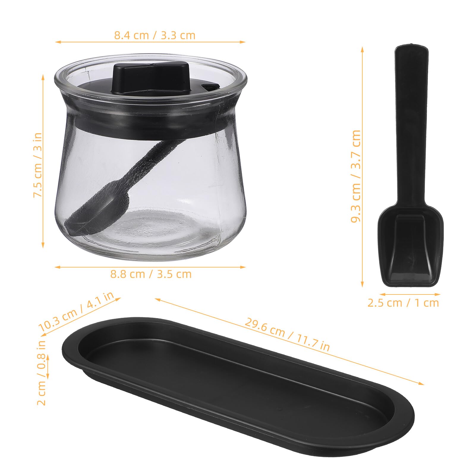 Happyyami Set 3 Barattoli per Condimenti in Vetro Soda con Coperchio, Cucchiai e Vassoio, Contenitori Trasparenti per Spezie da Cucina, Organizzazione Ordine e Uso Quotidiano