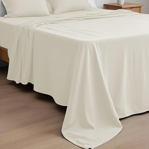 Miniatura 4 de Linenwalas Juego de sábanas de percal de 100 % algodón, tamaño Queen, fuerte, transpirable, fresco y fresco, juego de sábanas de 4 piezas, 1