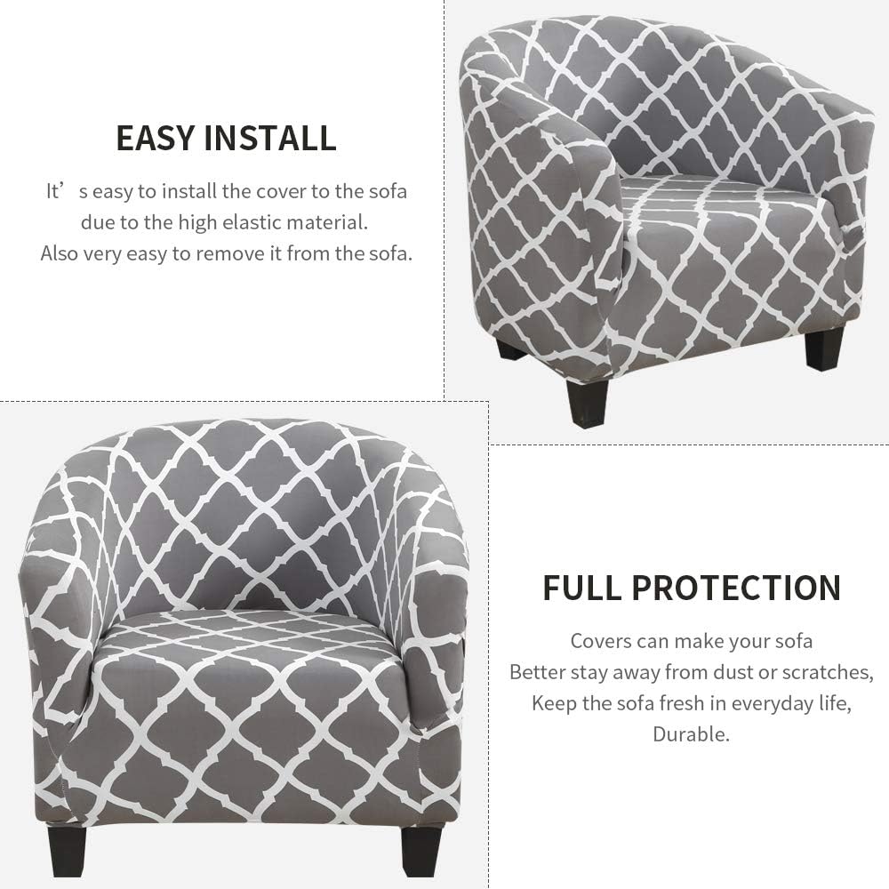SearchI Club Chair Slipcover Stretch Spandex Barrel Chair Covers Removable Tub Chair Slipcovers Armchair Sofa Cover Couch Furniture Protector Geometric Pattern Arm Chair Cover for Living Room(Grey)