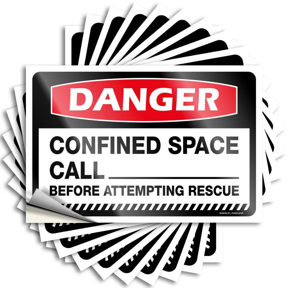 Stickers Vintage Decor Danger Confined Space Call Before Attempting Rescue Outdoor Bar Indoors & Out | Funny Car Small Signs for Home(6X9CM-10Pcs)