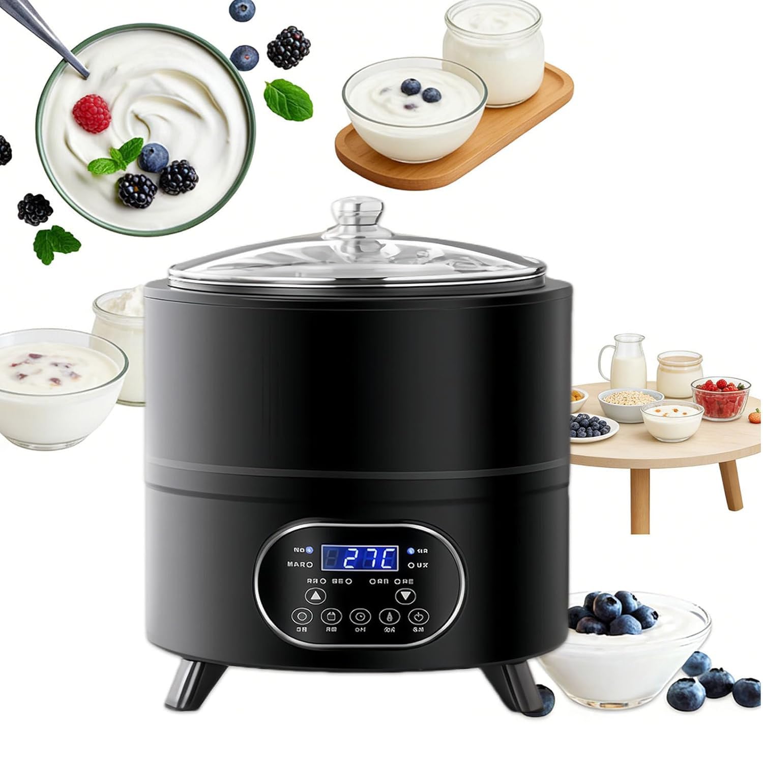 FJYAWEN Commercial Yogurt Maker, Automatic Yogurt Fermentation Machine with Time and Temperature Control, 8l/12l Electric Yogurt Incubator Fermenter for Home Black-8L
