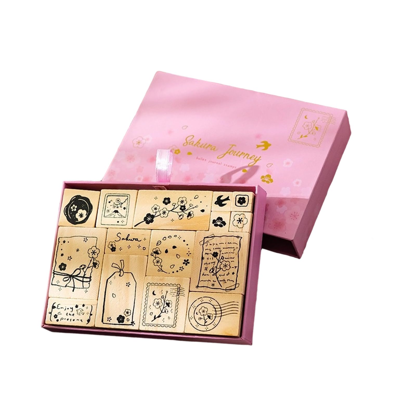 jklymm Wooden Rubber Stamps, Scrapbooking Decorative Rubber Set Wood Mounted Rubbers for Journals, Card Making Seal Set