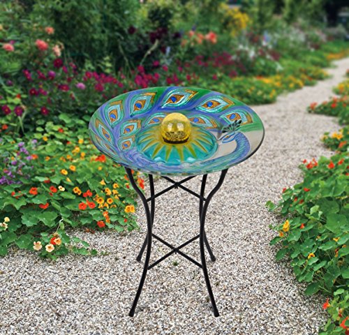 Peaktop 3601660 Solar Bird Baths, 18-Inch, Blue/Green