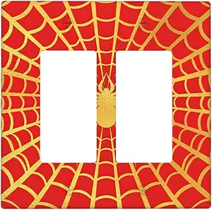 Decorative Outlet Covers Red Background with Golden Spiderweb Spider 2 Gang Light Switch Cover Plate Double Rocker Wall Plate Switch Plate Covers Faceplate for Bedroom Decor