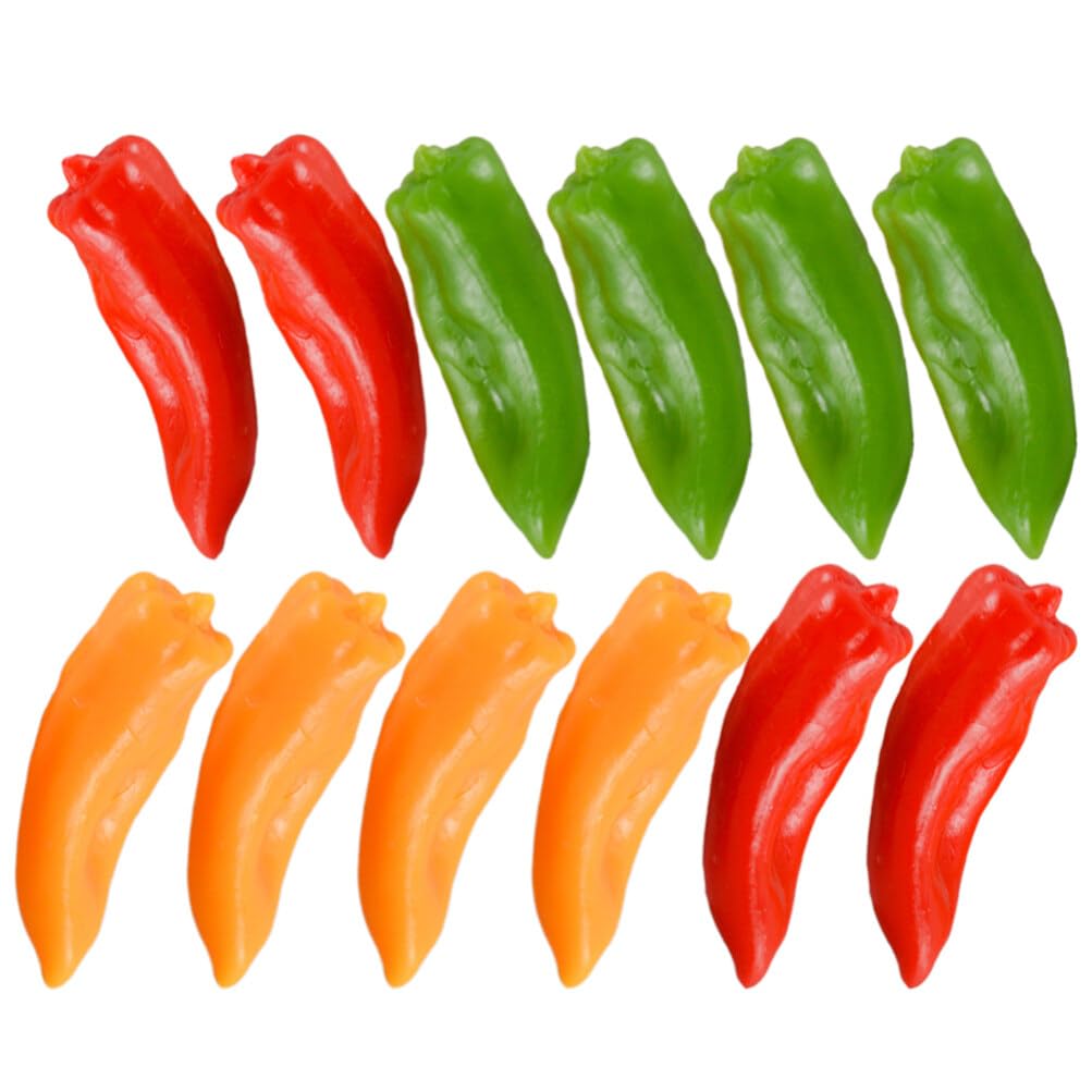 Alasum Mini Artificial Peppers, 12pcs Fake Orange Red Green Pepper Simulation Lifelike Hot Chili Vegetable Model Photo Props Kitchen Decor