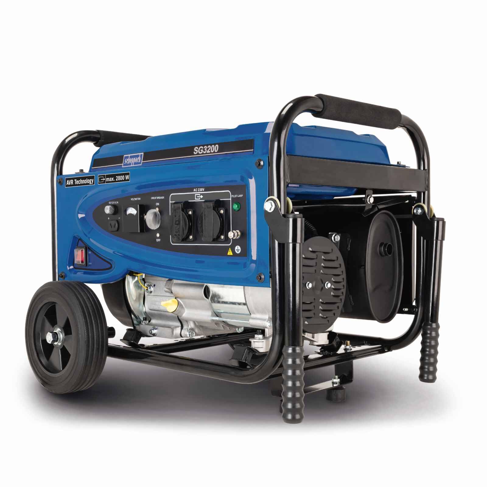 Scheppach SG3200 Petrol Generator, 2800W, 212cc 4-Stroke Engine, AVR System, 15L Tank, Wheels & Handles