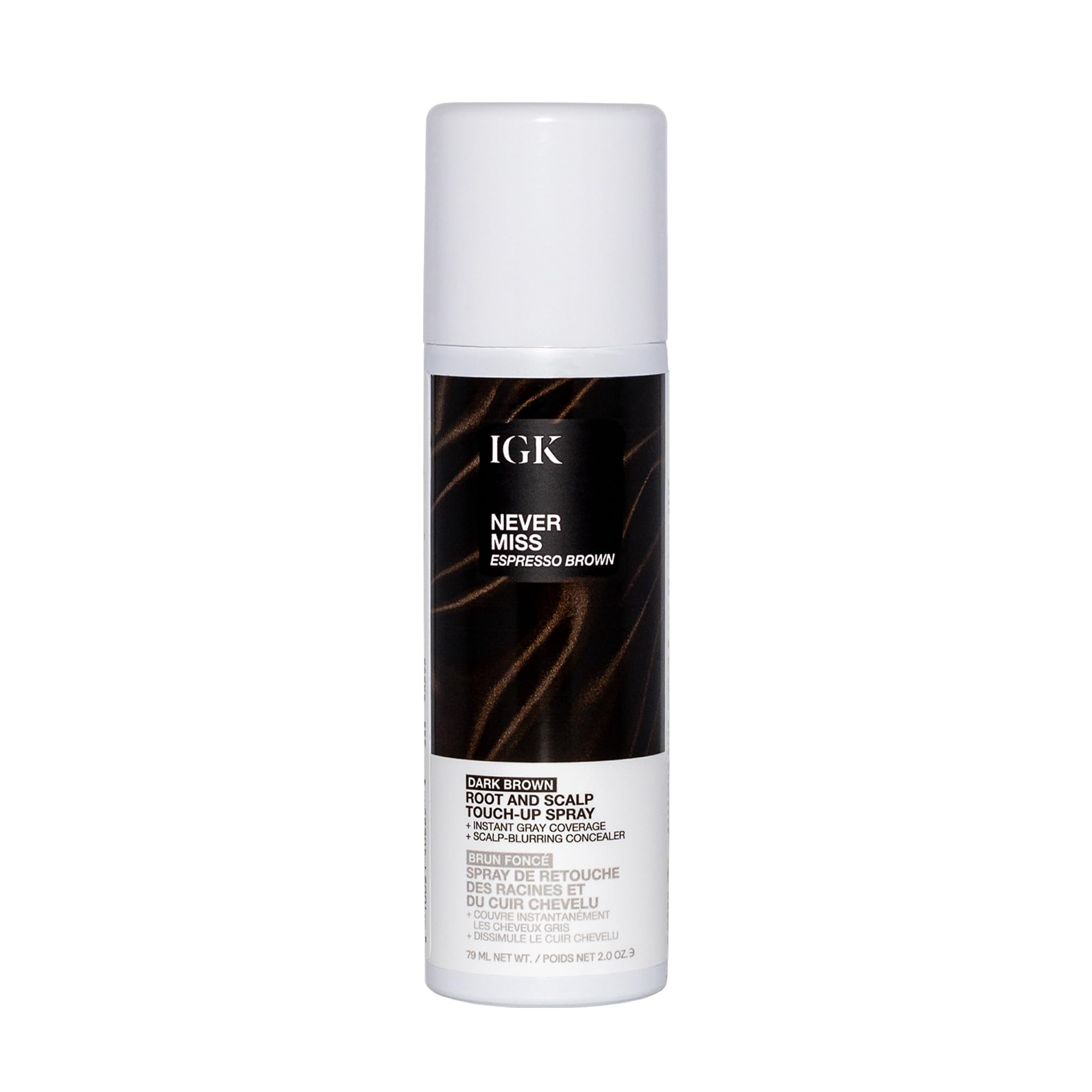 IGK Never Miss Root and Scalp Touch-Up Spray for Gray Coverage – Dark Brown Hair Color, Sweat-Resistant, Waterproof, Natural-Looking Root Concealer, 2.0 oz