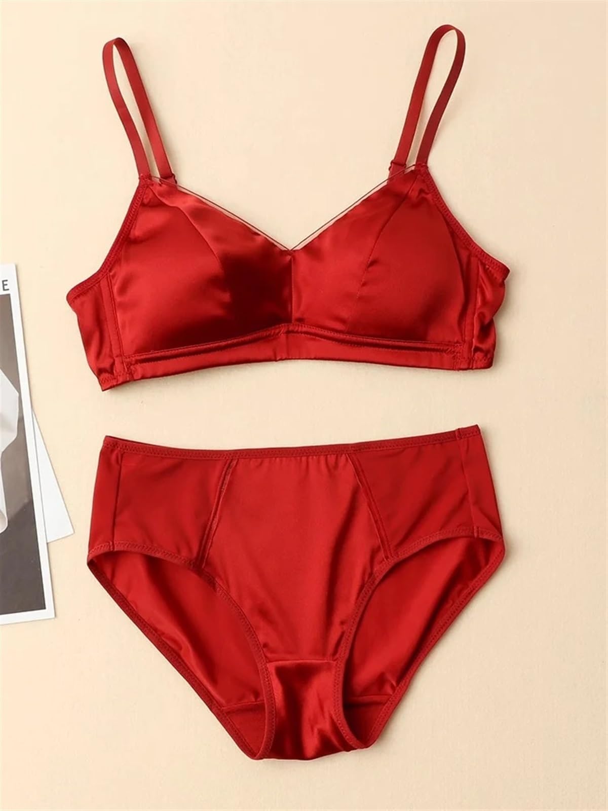 TOSOFT Conjuntos De Sujetador Y Bragas De Seda For Mujer Conjunto De 2 Bralette Y Bragas Sin Costuras Color Rojo Conjunto De Lencería Fina For Novia Y Boda