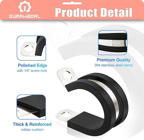 Miniatura 6 de Kit surtido de 221 abrazaderas de cable de acero inoxidable 304 abrazaderas de tubo de goma de 10 tamaños de 14 a 1-34 pulgadas con aislamiento de