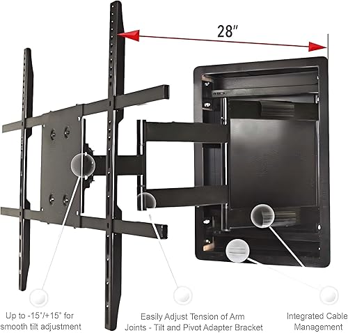 Miniatura 2 de Soporte de TV empotrado en pared con extensión de 28 pulgadas, ajuste empotrado para televisores planos y curvos de 32 a 90 pulgadas, instalación