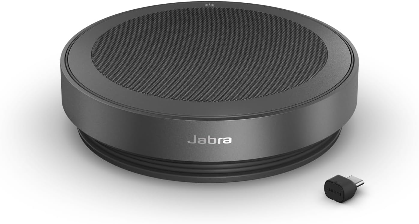 Jabra Speak2 75 Wireless Bluetooth Speakerphone - 4 Noise-Cancelling Mics, Full-Range 65mm Portable Speaker and USB-C Bluetooth Adapter - Certified for Zoom and Google Meet - Dark Grey