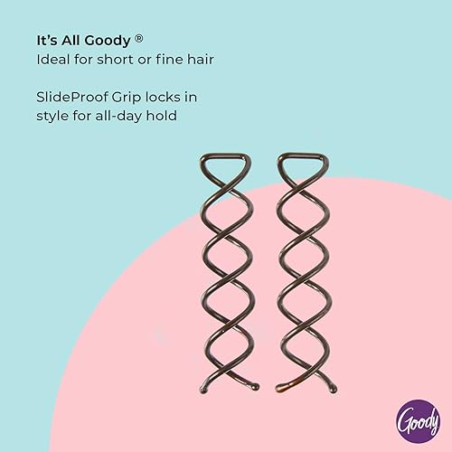 Miniatura 4 de Goody - Pasadores en espiral para el cabello, 2 unidades, minihorquillas con forma de tirabuzón para moños rápidos, sujeción durante todo el día,
