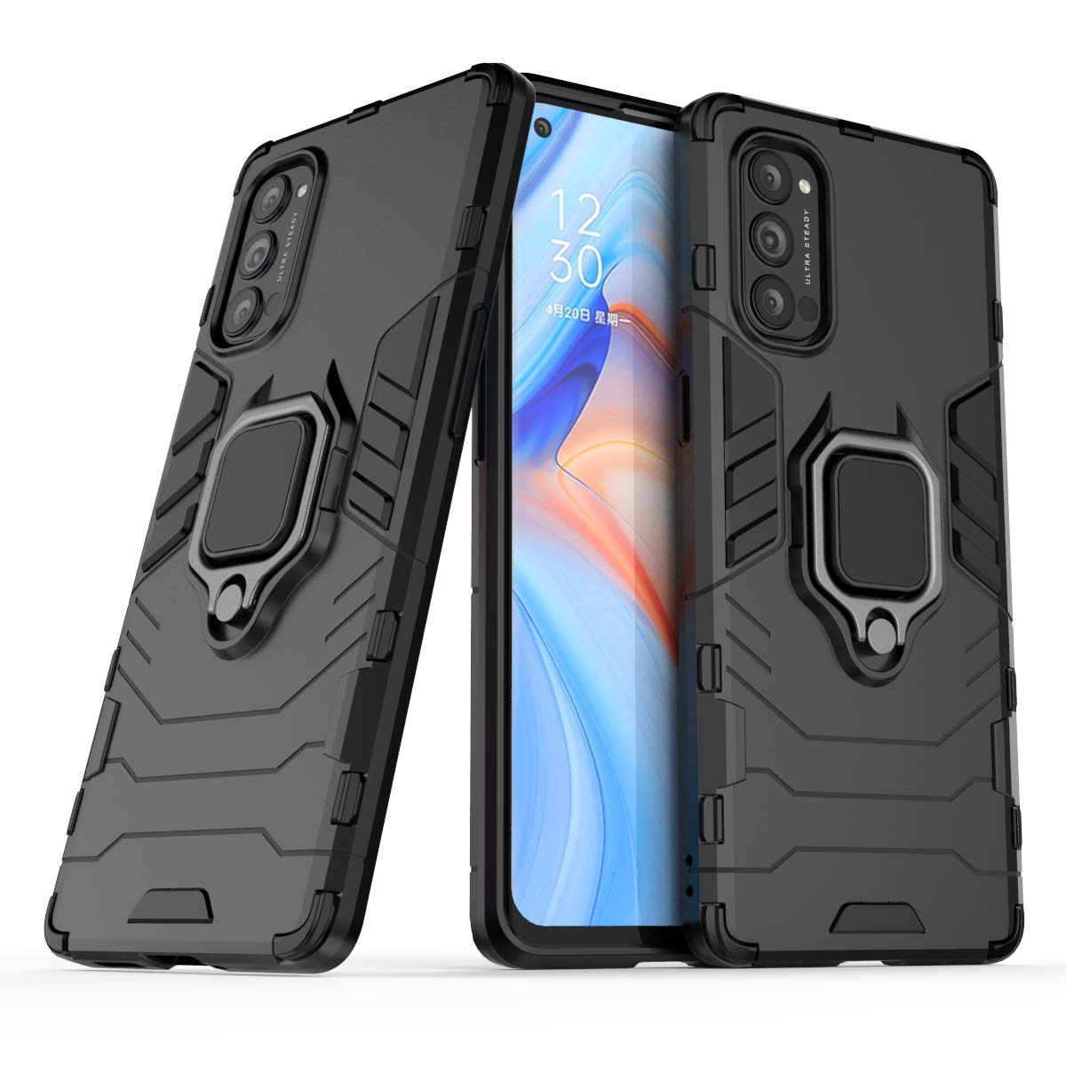 MRSTER Funda OPPO Reno4 Pro 5G, Armor Funda con 360 Anillo Soporte, Anti-Arañazos con Absorción de Choque Resistente Carcasa Protectora para OPPO Reno4 Pro 5G. HB Black — view 23