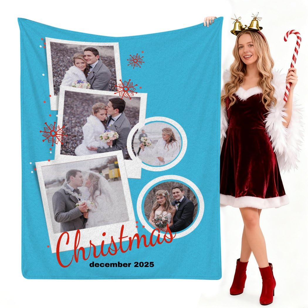 Manta personalizada con 5 fotos para cama o sofá, regalo personalizado para mujeres y hombres, regalos personalizados para amigos, familia, pareja, boda