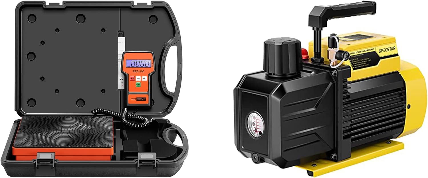 VIVOHOME High Precision Electronic Digital Refrigerant Charging Weight Scale with Case and 110V 1/4 HP 4.5 CFM Single Stage Rotary Vane HVAC Air Vacuum Pump