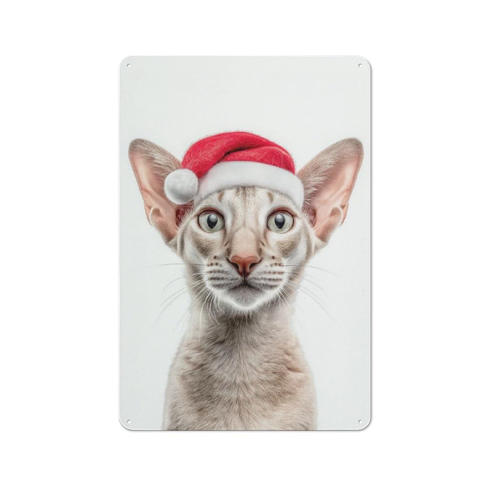 Junmoney Oriental Shorthair Cat With Santa Hat Portrai Vintage Tin Sign 30X20cm With T For Kitchen Or Home Bar, For Metal Sign Collectors, For Kitchen And Home Bar Decor